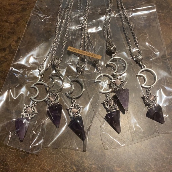 Purple Amethyst Pendulum Crescent Moon Necklace Jewelry New Witch Boho Magic - Picture 3 of 9